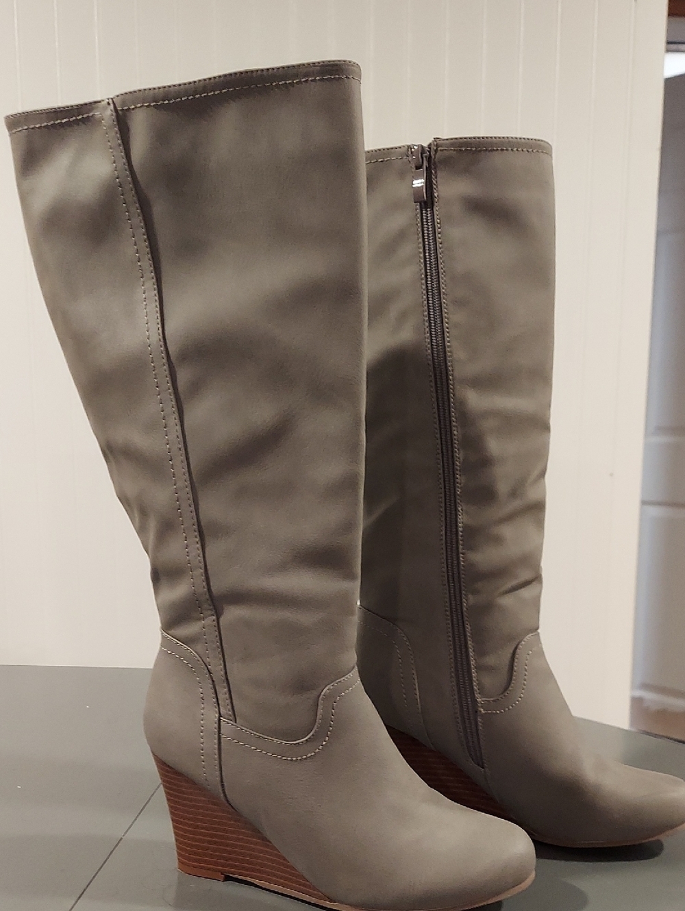 Journee Collection Grey Wedge Knee-High Boots